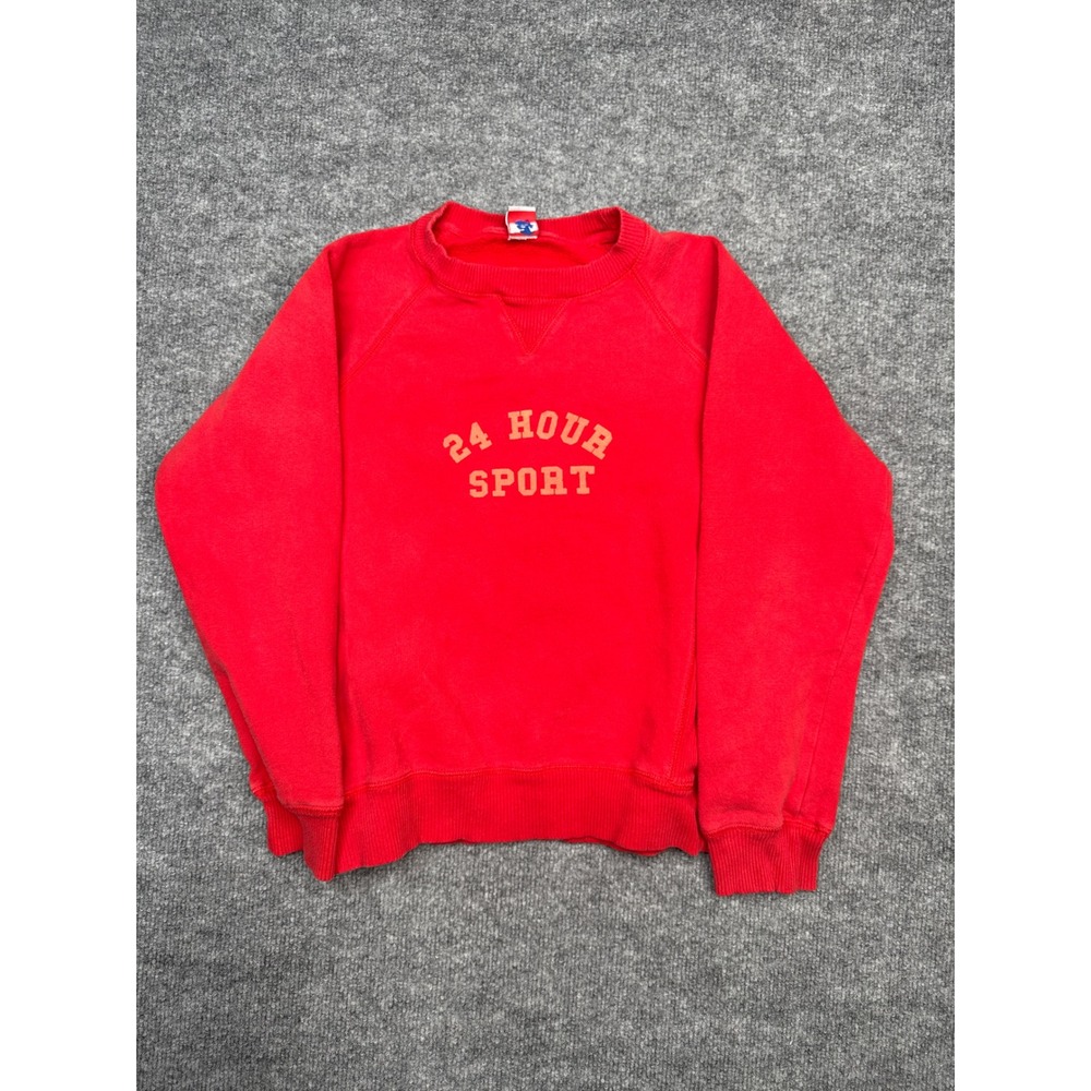 Vintage 24 Hour Fitness Sport Crewneck Sweatshirt Red‎ Raglan V-Stitch Medium